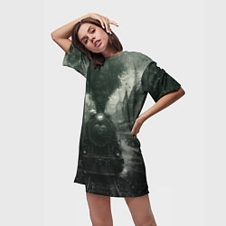 Футболка женская длинная Ретро иллюстрация паровоза, цвет: 3D-принт — фото 2