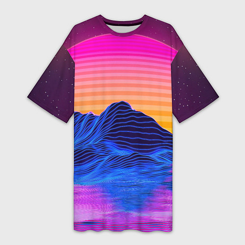 Женская длинная футболка Неоновый закат / 3D-принт – фото 1