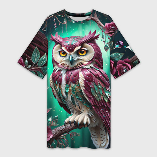 Женская длинная футболка Волшебная сова в самоцветном лесу / 3D-принт – фото 1
