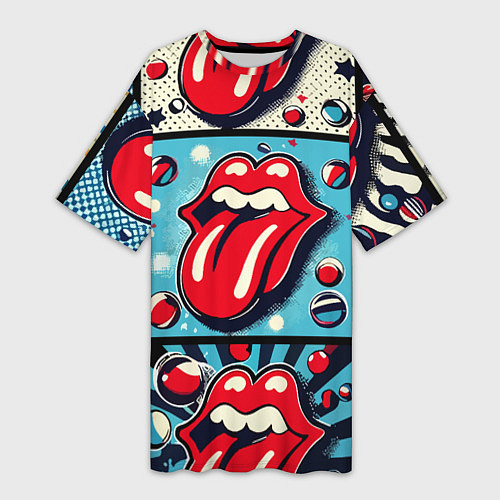 Женская длинная футболка Rolling Stones logo - pop art / 3D-принт – фото 1