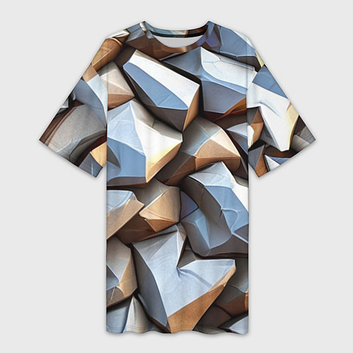 Женская длинная футболка Каменно металлическая абстракция / 3D-принт – фото 1