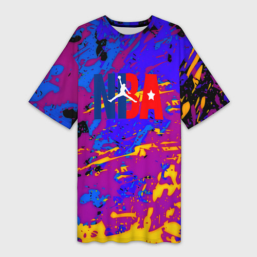 Женская длинная футболка NBA краски неон / 3D-принт – фото 1