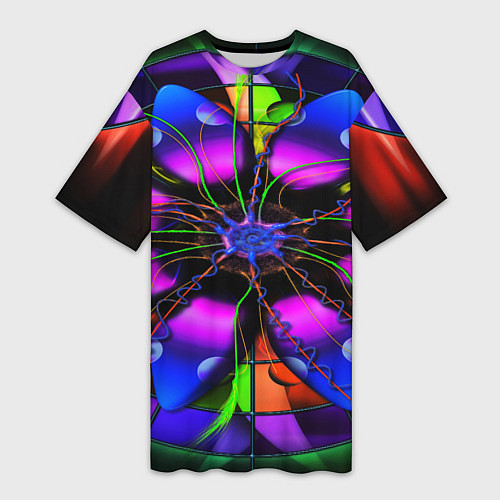 Женская длинная футболка Неоновая психоделика лепестки / 3D-принт – фото 1