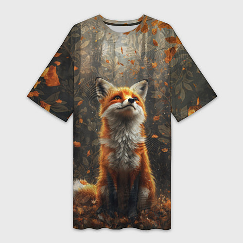 Женская длинная футболка Довольный лис в лесной чаще / 3D-принт – фото 1