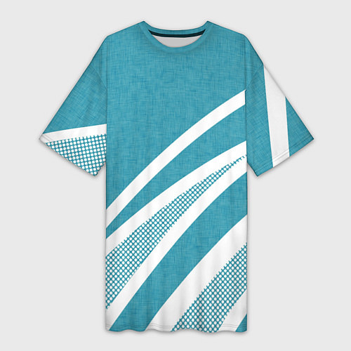 Женская длинная футболка Бело-голубой абстракция с полосами / 3D-принт – фото 1