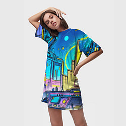 Футболка женская длинная Космический город, цвет: 3D-принт — фото 2