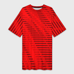 Футболка женская длинная Красный полосатый, цвет: 3D-принт