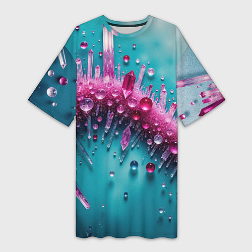 Женская длинная футболка Розовые кристаллы / 3D-принт – фото 1