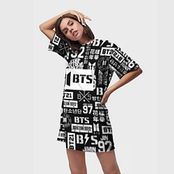 Футболка женская длинная Bangtan Boys pattern black, цвет: 3D-принт — фото 2