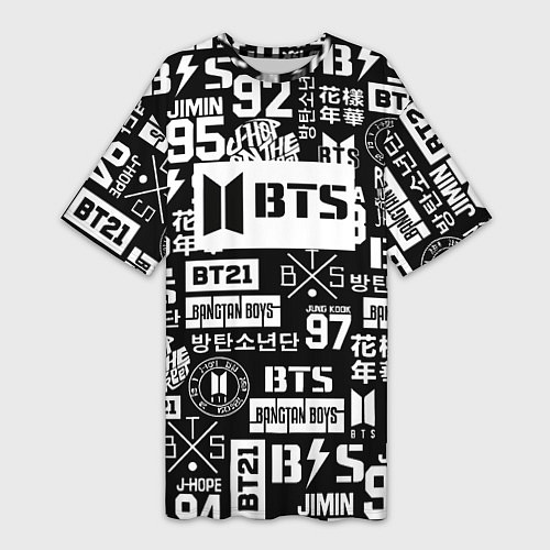 Женская длинная футболка Bangtan Boys pattern black / 3D-принт – фото 1