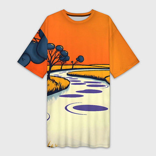 Женская длинная футболка Арт с фантастическим пейзажем / 3D-принт – фото 1