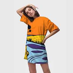 Футболка женская длинная Пейзаж с фантастической природой, цвет: 3D-принт — фото 2