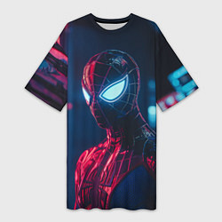 Футболка женская длинная Человек-паук с неоновыми глазами, цвет: 3D-принт