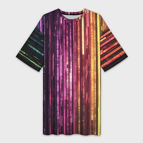 Женская длинная футболка Неоновый и переливающийся киберпанк узор / 3D-принт – фото 1