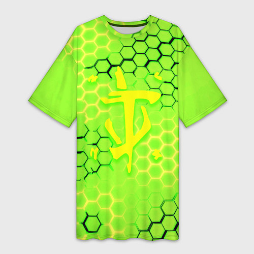 Женская длинная футболка Doom кислотные соты лого / 3D-принт – фото 1