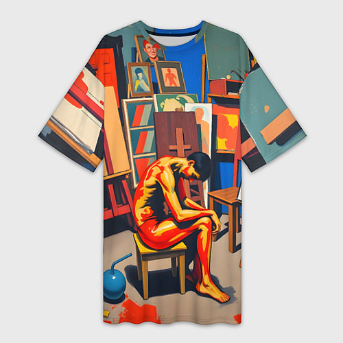 Женская длинная футболка Художник в мастерской / 3D-принт – фото 1