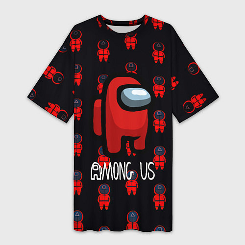 Женская длинная футболка Игра в кальмара x амонг ас / 3D-принт – фото 1