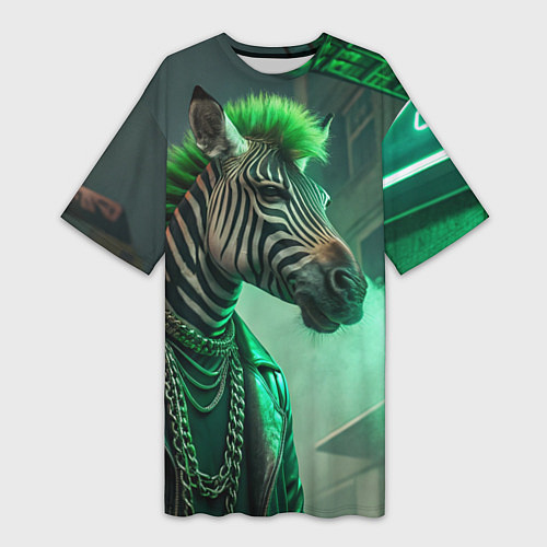 Женская длинная футболка Cyperpunk zebra / 3D-принт – фото 1