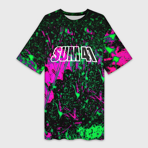 Женская длинная футболка Sum 41 неоновые краски / 3D-принт – фото 1