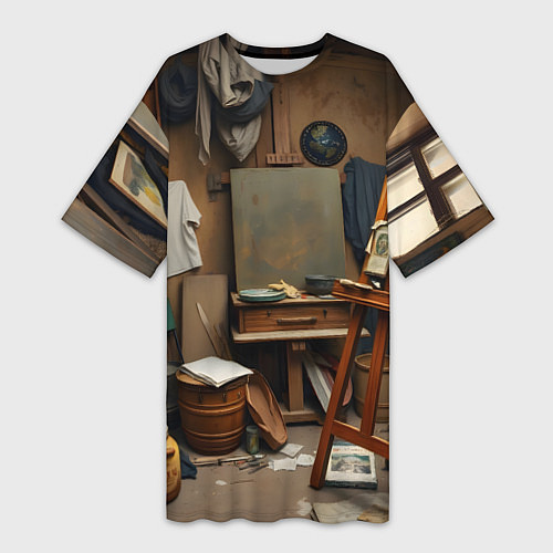 Женская длинная футболка Мастерская художника / 3D-принт – фото 1