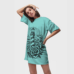 Футболка женская длинная Маяк и розы, цвет: 3D-принт — фото 2