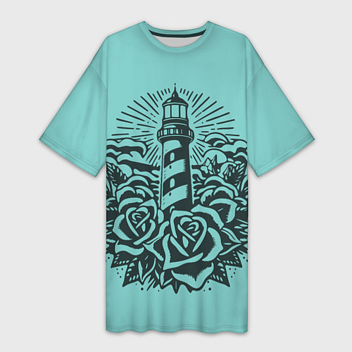 Женская длинная футболка Маяк и розы / 3D-принт – фото 1