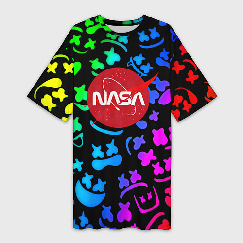 Женская длинная футболка Marshmello x NASA gradient / 3D-принт – фото 1