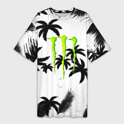 Женская длинная футболка Monster energy пальмы