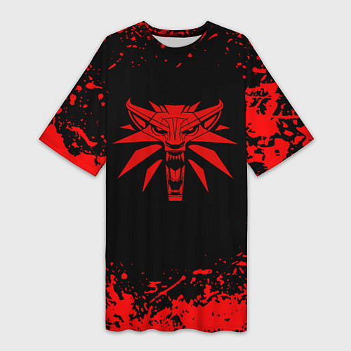 Женская длинная футболка Ведьмак красные краски / 3D-принт – фото 1