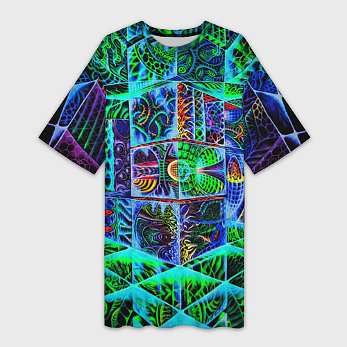 Женская длинная футболка Психоделика узор кислотный / 3D-принт – фото 1