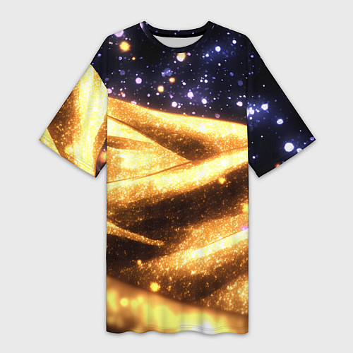 Женская длинная футболка Золотая текстура и синее небо / 3D-принт – фото 1