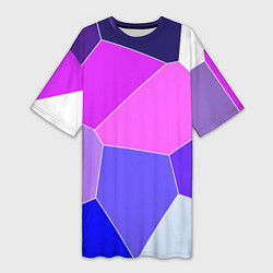 Футболка женская длинная Сине-розовый крупные фрагменты, цвет: 3D-принт
