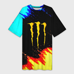Женская длинная футболка Monster energy огненные краски