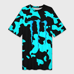 Женская длинная футболка Monster energy камуфляж голубой