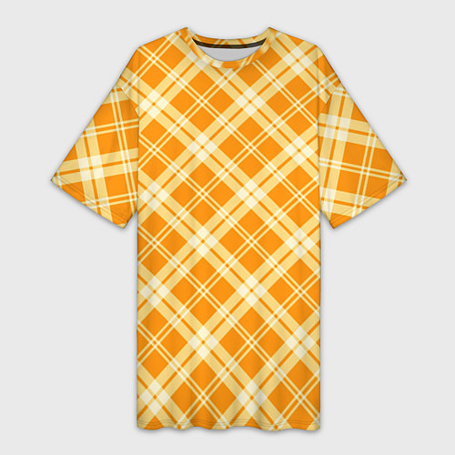 Женская длинная футболка Жёлтый крупная клетка / 3D-принт – фото 1
