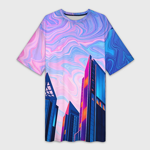 Женская длинная футболка Абстракция с небоскребами / 3D-принт – фото 1