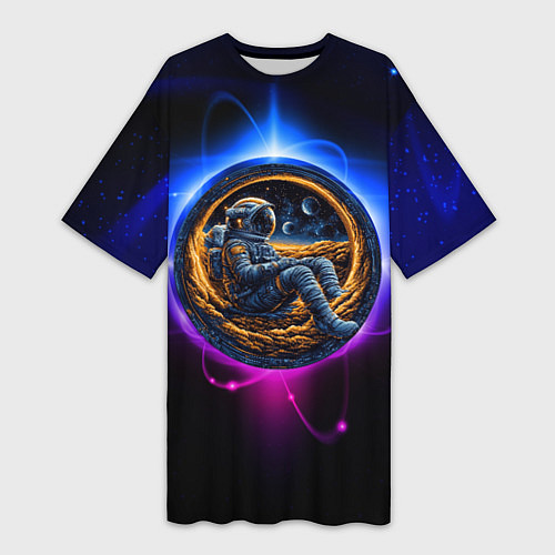 Женская длинная футболка Космонавт в луне / 3D-принт – фото 1