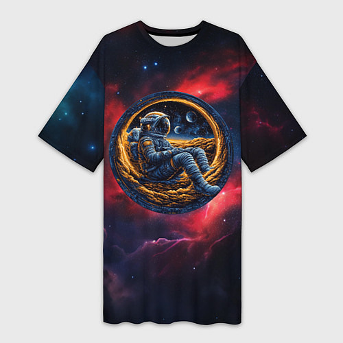 Женская длинная футболка Космонавт сидит в луне / 3D-принт – фото 1