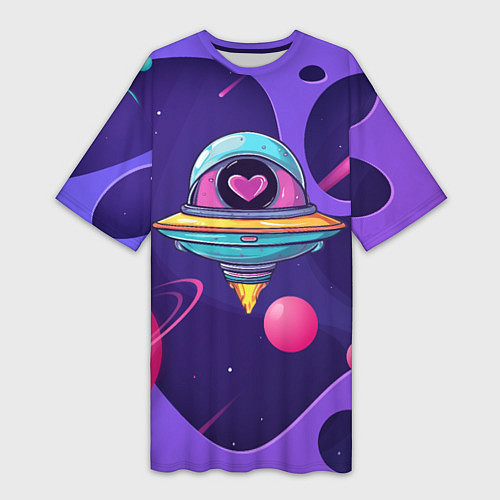 Женская длинная футболка Летающая тарелка с сердцем / 3D-принт – фото 1