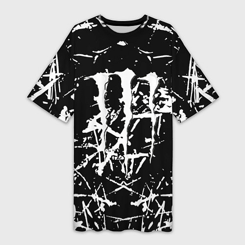 Женская длинная футболка Monster energy белые штрихи краско / 3D-принт – фото 1