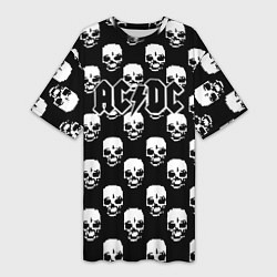Футболка женская длинная AC DC rock skull, цвет: 3D-принт