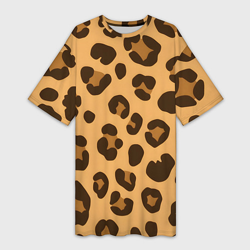 Женская длинная футболка Коричневые пятна леопарда / 3D-принт – фото 1