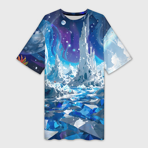 Женская длинная футболка Космический фантастический пейзаж / 3D-принт – фото 1