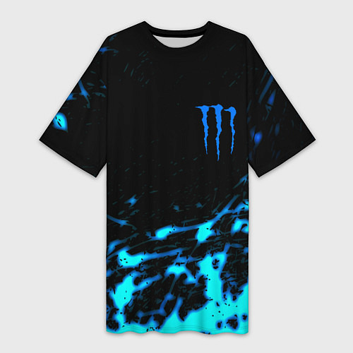 Женская длинная футболка Monster energy голубые краски / 3D-принт – фото 1