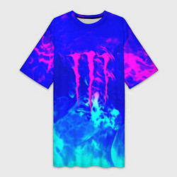 Женская длинная футболка Monster energy дым неоновый