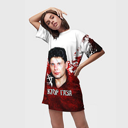 Футболка женская длинная Юрий Хой бело-красный фон, цвет: 3D-принт — фото 2