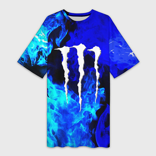 Женская длинная футболка Monster energy синий дым / 3D-принт – фото 1