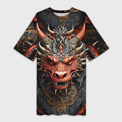Футболка женская длинная Дракон в стиле ирезуми с узорами, цвет: 3D-принт