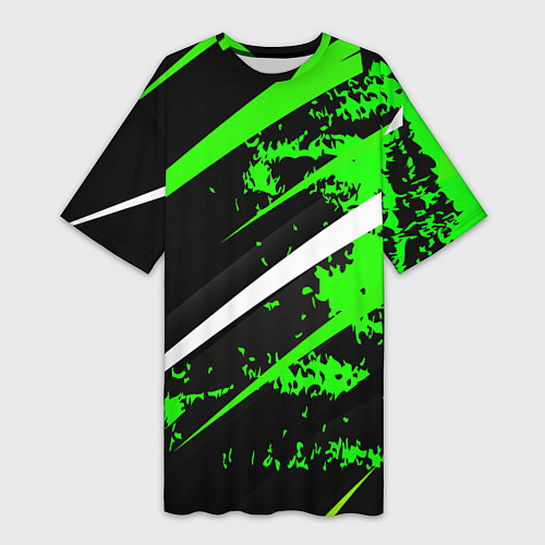 Женская длинная футболка Color black and green / 3D-принт – фото 1