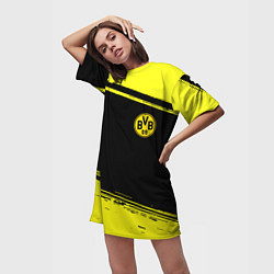 Футболка женская длинная Borussia жёлтые полосы, цвет: 3D-принт — фото 2